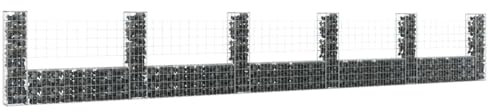 ShGaxin Gabionenkorb U-Form mit 6 Säulen, Gabionen Zaun, Steinkorb Gabione, Gabionenwand, Gabionen Pflanzkübel, Gabionen-hochbeet, Eisen 620x20x100 cm