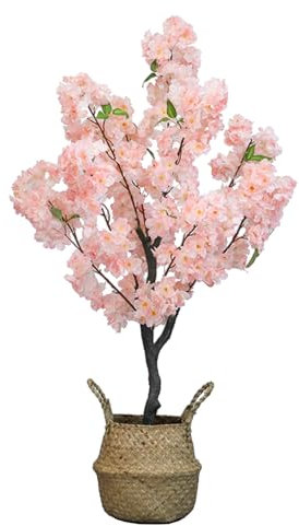 EXCLURA Kunstbaum Künstlicher Kirschblütenbaum mit Rosa Blüten, Künstlicher Baum für Draußen mit Pflanzgefäß, Künstlicher Kirschblütenbaum für Garten/Party/Hochzeit(100cm(39 3/8))