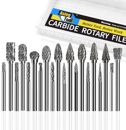 Asieg Tool 20 Pcs Carbide Die Grinder Burrs Bits 1/8 Shank for Dremel Milwaukee Metal Grinding Wood Stone Steel Carving Cutting Engraving Grinder Kit Attachment Rotary Tool Accessories Sets