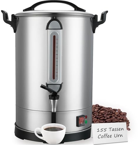 CAZACHEF Gastro Kaffeemaschine 24 Liter, 155 Tassen 2000W Heißgetränkespender aus Edelstahl, große Kaffeemaschine für Buffet, Events, Kantinen & Hotelservice