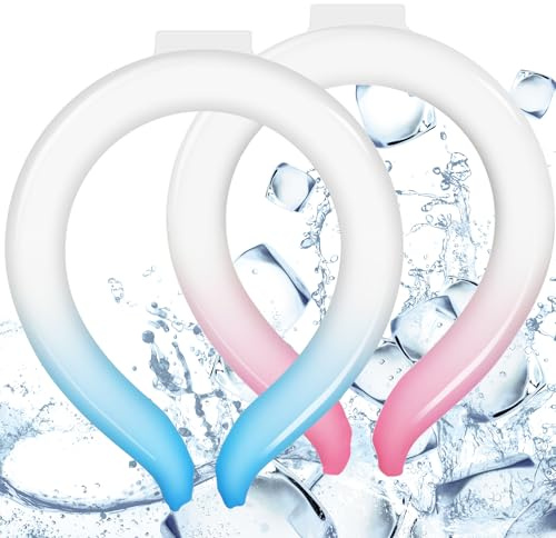 Zettfuly 2PCS Neck Cooling Tube, Reusable Ice Neck Cooler Ring, Wearable Body Cooling Tube for Summer Hot Weather, Ice Collar for Outdoor Indoor Activities Relief for Hot Flashes (Blue, Pink)