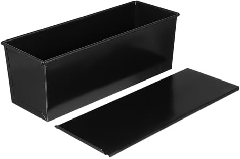 MOLUCKFU Black Pullman Bread Tin Loaf Pan with Lid, Non-Stick Stainless Steel Bread Loaf Tins Baking Tray for Home Use, Rectangular 750g Capacity with Sliding Cover, Easy to Clean Bakeware