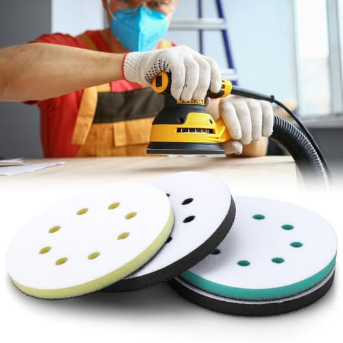 4 Stück Verbesserte Schaumstoff-Schleifpads Schleifpad 125mm Klett, 8-Loch Schleifteller Polierteller für Exzenterschleifer 5 Zoll Polierschwamm Interface Pad für Sander Ersatzkissen