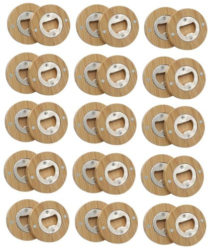 Fowecry 30 StüCk DIY FlaschenöFfner Aus Bambus im Runder Form, Untersetzer, KüHlschrankmagnet, KüHlschrankaufkleber, Bar-Dekoration, BierflaschenöFfner