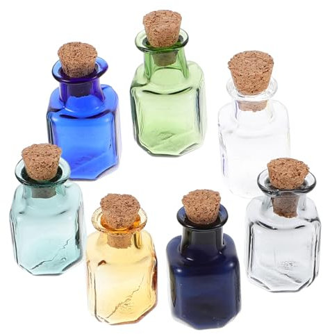 CORHAD 7pcs Square Mini Glass Cube Wish Bottles Cork Stoppers Small Decorative Potion Jars for Diy Crafts Home Decor Mixed Colors