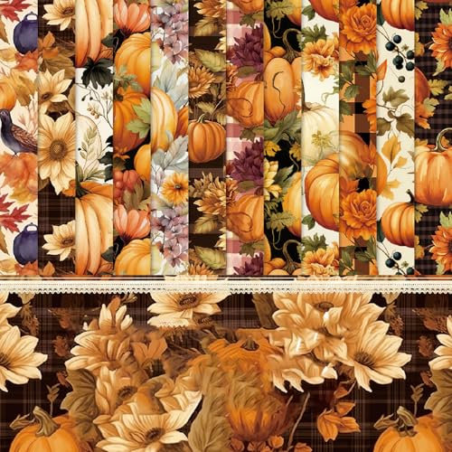 Scrapbook Papel Otoño Scrapbooking Papel, 48 Hojas 12 Patrones Calabaza Scrapbook Papel Manualidades Papel de Decoupage Dorado Bloc de Papel Decorativo de una cara para Diario Scrapbooking