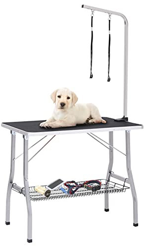 ShGaxin Verstellbarer Trimmtisch für Hunde mit 2 Schlaufen und Korb, Hundefriseur Tisch, Hunde Zubehör, Frisiertisch Hund, Hundefriseur, Hundefriseur Zubehör, Hunde Blower