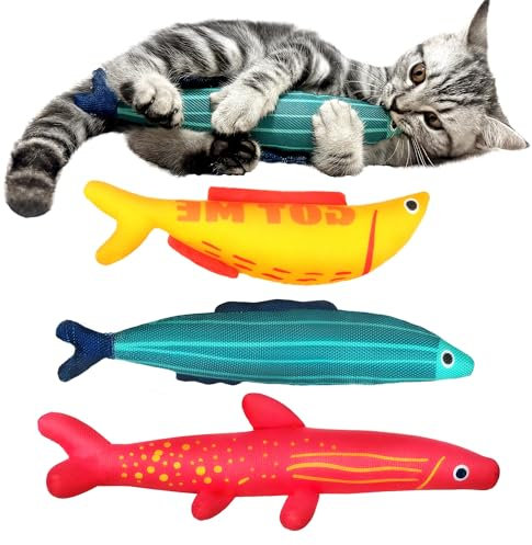 Fida Katzenspielzeug – 3er Set mit 100% natürlicher Katzenminze, weiches Kätzchenspielzeug zum Kuscheln, Treten und Beißen (Fisch-Design)
