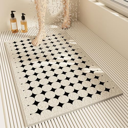 Surwin Moderner Stil Duschmatte rutschfest, Weich Komfort Duschmatten, Waschbar PVC-Luffa Badewannenmatte für Nassbereiche Pflegeleicht Schnell Trocknend rutschfeste (80x120cm,Kreis)