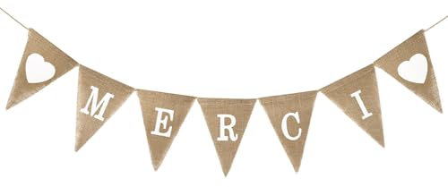 Bannière Merci Mariage EVJF Guirlande Remerciement Banderole Toile de Jute pour Décoration Accessoire Fête
