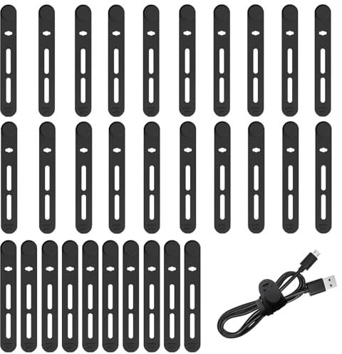 VZU 30PCS Silicone Cable Ties Cord Organizer Wrap Reusable Cable Ties, Wire Ties Management with Lock Buckle, Elastic Adjustable Charger Cable Strap, Electrical Cord Keeper for Home Office