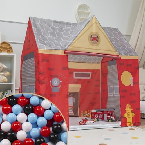Selonis Tenda Stazione Dei Pompieri Per Bambini Con 200 Palline Casetta Da Gioco Con Design Realistico Ideale Per Interni Ed Esterni Per Stimolare L'immaginazione