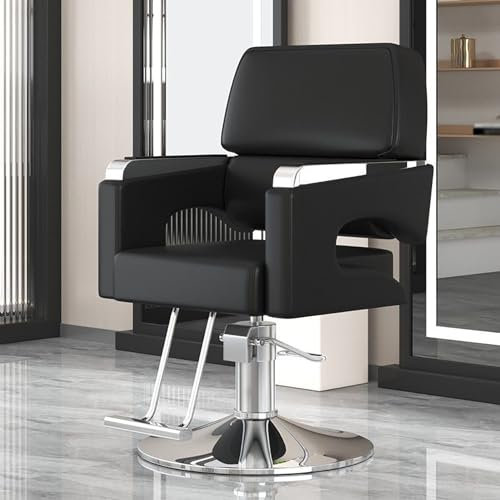 Generisch Friseurstuhl für den Salon, 360-Grad-Drehstuhl mit Fußstütze, Verstellbarer hydraulischer Rasierstuhl für Beauty Spa, Tattoo-Shop und Barbershop, Silber, C