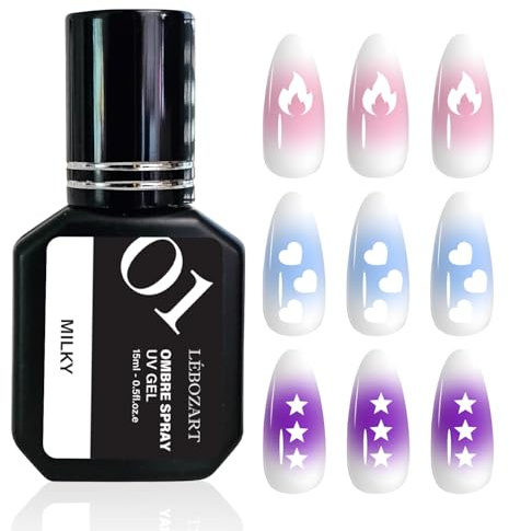LÉBOZART Milky UV-Gel semi-permanenter Nagellack für Airbrush Nägel – Milcheffekt transparent natürlich – Maniküre Farbverlauf – Babyboomer – Nail Art – Trocknen UV-Lampe / LED