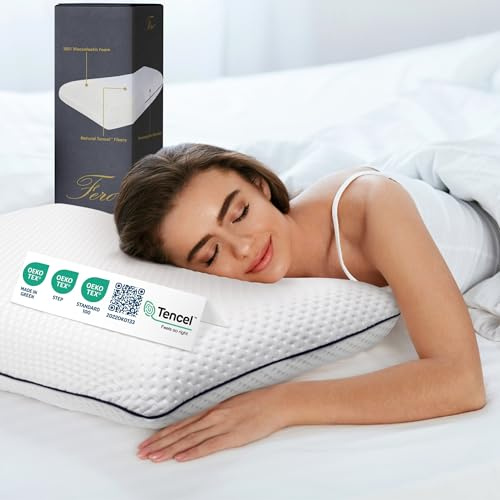 Ferò Cuscino Memory Foam Ergonomico 60x40x10 con Fibra Tencel – Lusso e Comfort per Riposo Rigenerante – Cuscino Cervicale Medio Rigido e Traspirante per Collo, Schiena e Spalle – Certificato OEKO-TEX