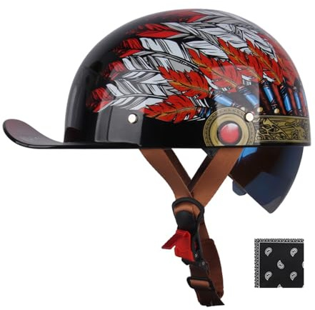 DOT Approved Vintage Scooter Motorbike Half Helmet Retro Ultra-Thin Baseball Cap Cruiser Chopper V Motorcycle Helmet Men and Women Adults Open Face Half Shell Moped Helmet(H,Small)