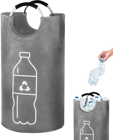 Nexoria Reusable Recycling Bags with Handle, Foldable Recycling Deposit Container, Bottle Basket & Toy Bags for Kitchen Home Office Heavy Duty Reusable Storage, Easy Clean (Grey)