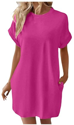 2025 Robe t-shirt douce pour femme à manches courtes décontractée robe tunique d'été ample avec poches robe viking pour femme, Rose, L
