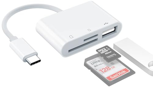 Lettore di schede USB C a SD 3 in 1 USB tipo C adattatore per SD, Micro SD/TF, Flash Drive, lettore di schede di memoria compatibile con smartphone, tablet, fotocamere e altro, supporto OTG per Plug