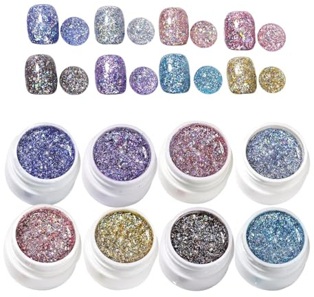 Esmalte De Uñas Gel Con Purpurina,Gel Con Brillo Para Uso Doméstico | Conjunto De 8 Esmaltes Con Purpurina Para Mujeres Y Niñas Para Uso En Casa Y En Salón De Uñas Para Manicura Y