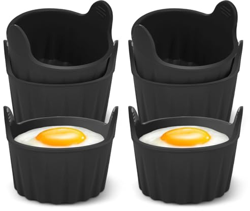 DOETYD 6 PCS Air Fryer Egg Poacher Ramekins Poacher for Air Fryer Poached Egg Maker Food Grade Moulds for Microwave Oven Black