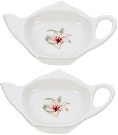 ULTECHNOVO 2 Piezas Cerámica Soportes para Bolsitas de Té Bandejas Decorativas Resistente Fácil Limpieza para Hogar Oficina Restaurantes