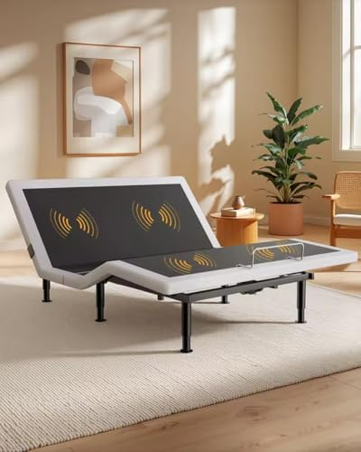 Verstellbarer Bettrahmen 140x200 cm mit Massagefunktion, verstellbarer Bettboden mit kabelloser Fernbedienung, USB-Anschlüsse x 2, Unterbettbeleuchtung, Schwerelosigkeit, höhenverstellbare Beine
