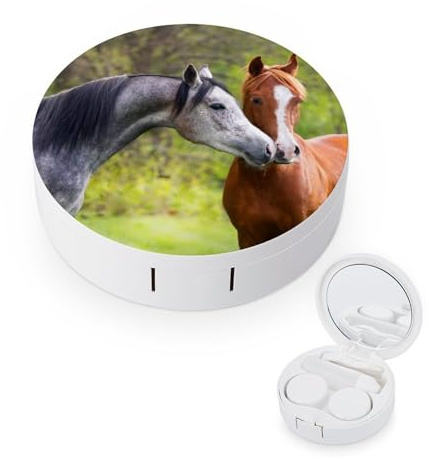 fkgvwo Contact Lens Case White Brown Horse Contact Lens Holder Box Container Soak Storage Kit