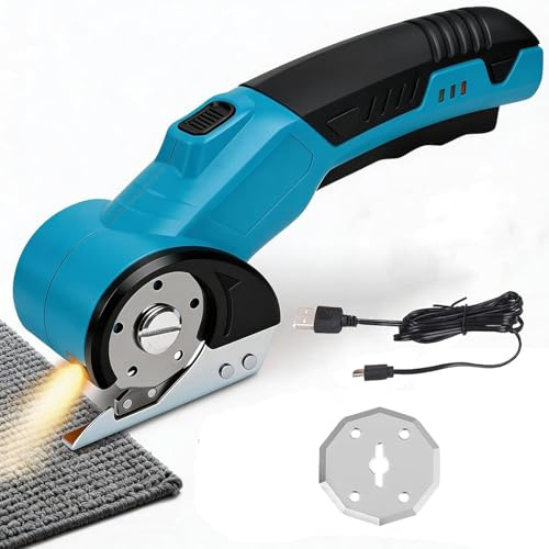 Kartonschneider, Elektrische Schere 1500mAh 4V Kartonschneider Elektrisch Teppichschneider Stoffschneider mit LED Beleuchtung und 1 zusätzliche Klinge für Stoffe Teppiche Leder