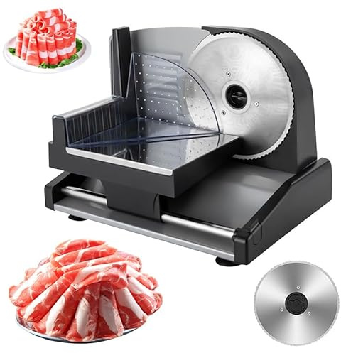 Cortador de Carne Eléctrico 220 W Calidad Alimentaria con Hoja Acero Inoxidable 19 Cm/7,5 Pulgadas Espesor Ajustable 1-15 Mm Máquina Para Pan Queso Delicatessen