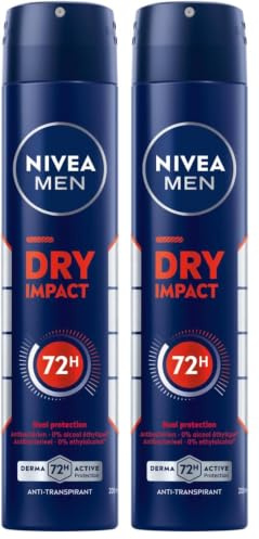 NIVEA MEN Déodorant Spray Dry Impact (1 x 200 ml), déodorant homme protection efficace 72 h, anti-transpirant aisselles testé et approuvé dans les situations du quotidien (Lot de 2)