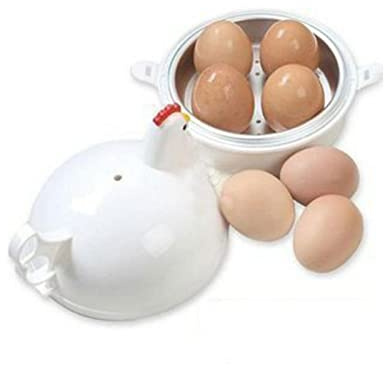 Microwave Egg Boiler, Egg Cooking Machine Chicken Shaped 4 Eggs Poacher Cooker Steamer Gadgets(White)