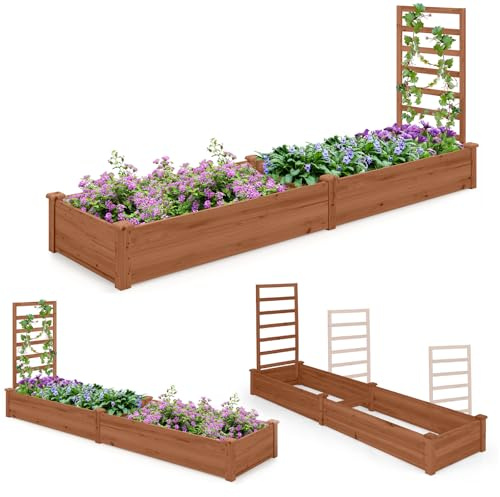 RELAX4LIFE Jardinère Surélevée avec Treillis en Bois, Bac à Fleurs avec Base Ouverte, Carré Potager Surélevé pour Patio Jardin-Culture de Vignes Fruits Légumes Fleurs Herbes (Marron)