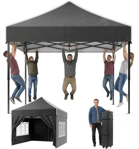 JUMMICO Pavillon Pliable 3x3m Robust pour Conditions Extrêmes｜Toit Pointu & Oxford 110g à Revêtement Argenté｜Fixation Renforcée｜Plus d'Espace de Rangement & de Stabilité