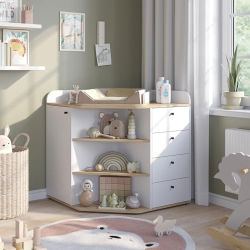 Vicco Fasciatoio Aria, Bianco, 85 x 90 cm con ripiani e cassetti, adatto come fasciatoio per neonati e bambini piccoli