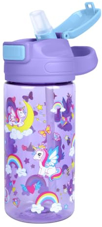 Kids Water Bottle with Straw, 480ml BPA-Free Children Water Bottle Purple | Leakproof 480Ml Bpa-Free Straw Water Bottle, Carry Handle, Leakproof, For Girls Ages 3+, For School Travel Sports