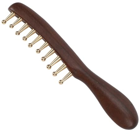 ZASCHMOY Pettine in Legno con Denti in Rame Pettine con Manico in Legno per Uomo Donna con Denti in Rame Ispessito Design Ergonomico per Capelli Ricci Lunghi Districanti
