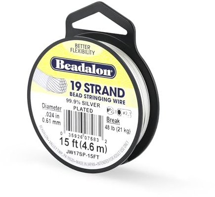 Beadalon 19-Strand Bead Stringing Wire, 0.024-Inch, Silver Plated, 15-Feet