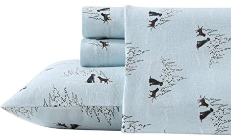 Eddie Bauer - Flannel Sheets Twin Size, Anti-Pilling & Wrinkle Resistant Cotton, Touchably Soft for All-Season Comfort - Bed Sheets with Matching Pillowcases & Fitted Sheet (Dog Friends Blue)