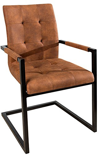 invicta INTERIOR riess-Ambiente.de Design Freischwinger Stuhl Oxford Vintage braun mit Armlehne Eisengestell | eleganter Esszimmerstuhl