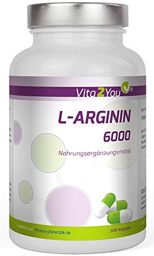Vita2You L-Arginin 6000 | 300 Kapseln | 1000mg Arginin pro Kapsel | entspricht 1200mg Hydrochlorid | Hochdosiert | Premium Qualität