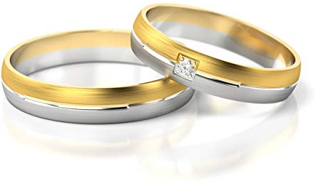 JC Gold Trauringe - Gelbgold Weißgold Eheringe Bicolor inklusive Steine und Gravur im Paarpreis PL236 (8 Karat (333) Bicolor)