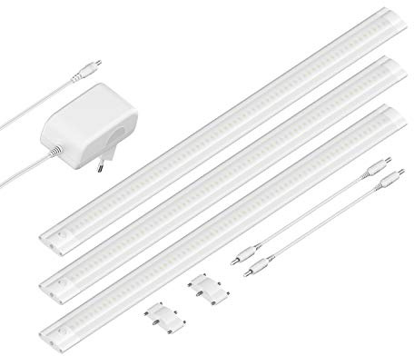 ledscom.de LED Unterbau-Leuchte SIRIS weiß matt, flach, je 50cm, je 531lm, warm-weiß, 3er Set