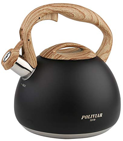 POLIVIAR Tea Kettle, Black Ti Stovetop Tea Kettle 2.7 Quart , Audible Whistling Teapot, Food Grade Stainless Steel for Anti-Rust and Anti Hot Handle, Suitable for All Heat Sources (JX2018-WB20)