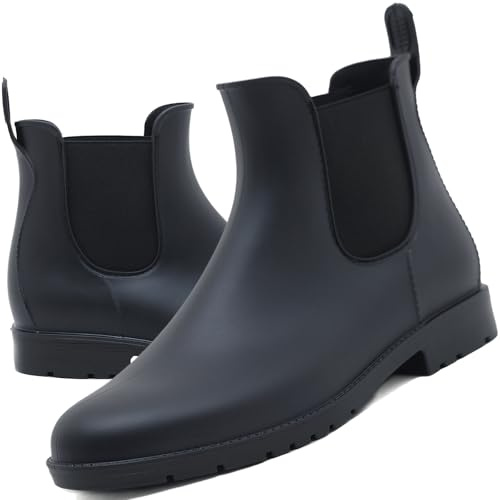 Acfoda Unisex vuxna gummistövlar vattentäta med blockklack, storlek 35–43, svart, 35 EU