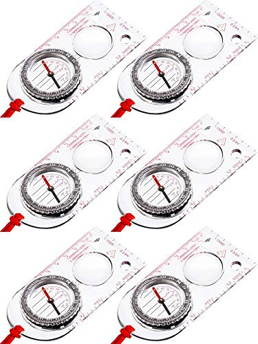 Gejoy 6 Pieces Orienteering Compass Bulk Scout Compass with Declination Magnifier Ruler and Scale Map Reading for Class Gifts Hiking Camping Backpacking Navigation Survival(Style 2)