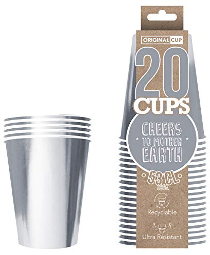 Pack de x20 Original Silver Cups Officiels | Gobelets Américains 53cl Argentés en Carton | Beer Pong Qualité Premium | Verres Recyclables Ultra Résistants | Apéro | House Party | OriginalCup®