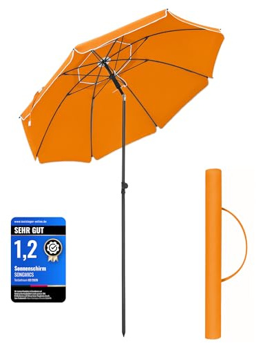 SONGMICS Ombrellone di 160 cm, UPF 50+, Inclinazione Bidirezionale a 30°, Altezza Regolabile, con Borsa da Trasporto, per Balcone Giardino Terrazzo Spiaggia, senza Base, Arancione GPU60OG