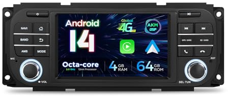 XTRONS 5 Zoll Android 14 Autoradio Octa Core 4GB 64GB Multimedia Player Eingebaut 4G LTE Car Play Android Auto AKM DSP GPS WiFi Bluetooth 5.0 Optional DAB+ OBD DVR Für Chrysler Jeep Dodge