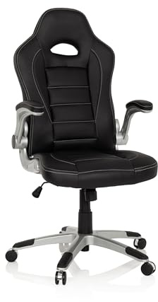 hjh OFFICE 621891 Chefsessel Game Sport Kunstleder Schwarz Gaming Stuhl Bürostuhl, Armlehnen klappbar